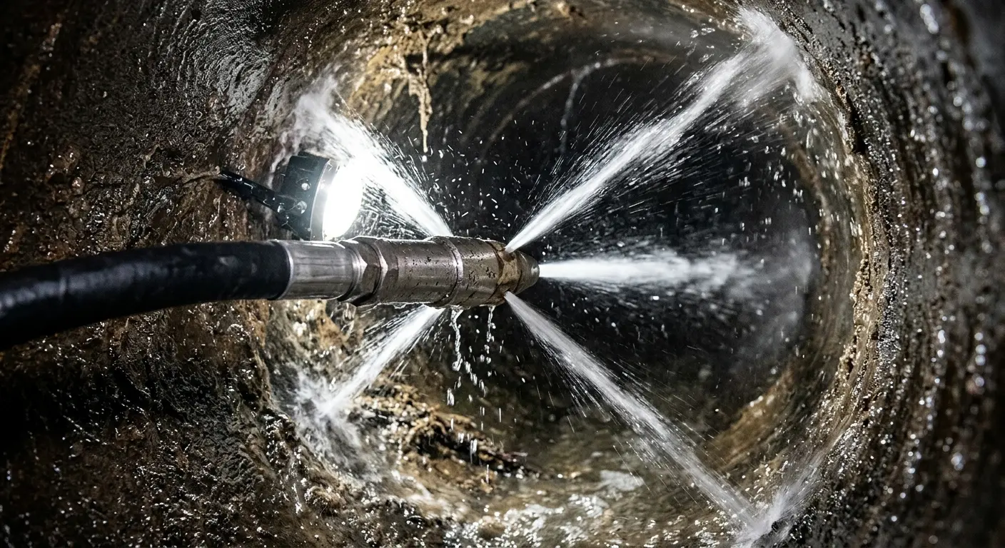High-pressure hydro jetting nozzle cleaning sewer pipe for Sewer Cleanout in Millcreek